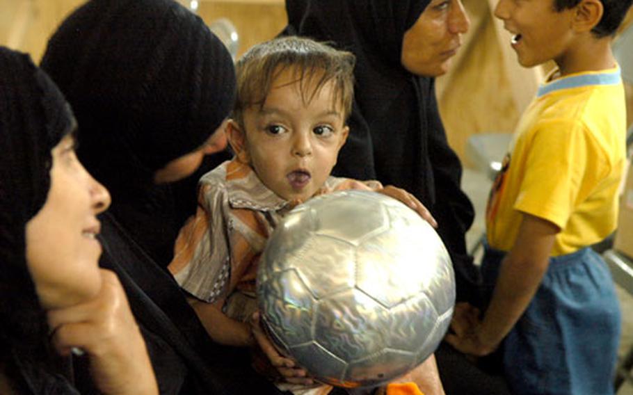 Imin Majeed, 2, who has a congenital heart condition, was flown with other children earlier this week to the National Iraqi Assistance Center in Baghdad.