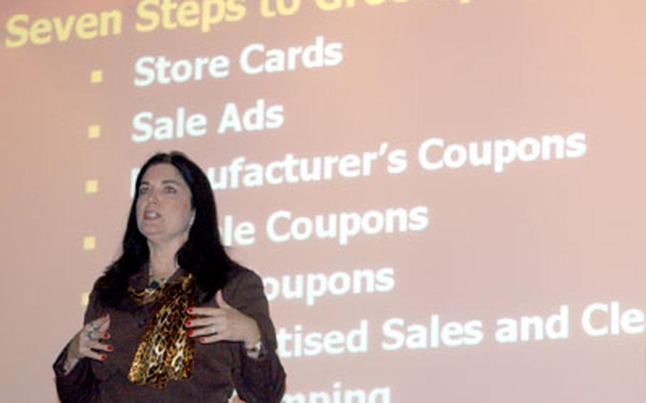 Former military spouse Ellie Kay visited RAF Lakenheath, England, on Wednesday, offering tips on military life and financial matters.
