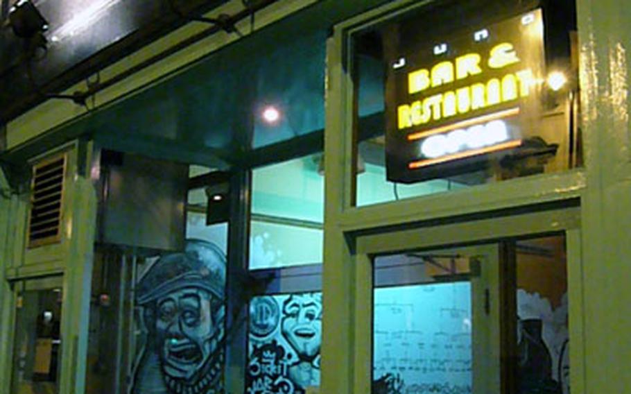 Outside the Juno bar, in London&#39;s Shoreditch area.