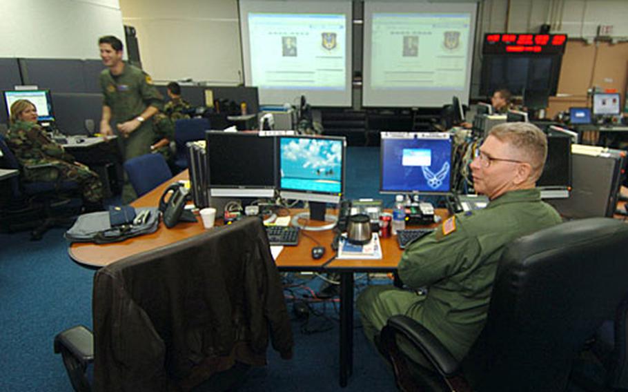 U.S. and Japanese forces work side-by-side in the Bilateral Joint Operations Coordination Center at Yokota Air Base, Japan. U.S. Forces Japan headquarters at Yokota features an underground complex with full command center capabilities in the event of a war or major regional emergency. For the past two weeks, it’s was used as a control hub for the Keen Sword exercise held at installations throughout Japan and Okinawa.