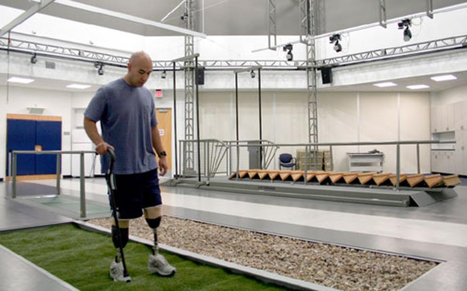 Army Staff Sgt, Felix Chavez navigates the gait lab at the Center for the Intrepid.