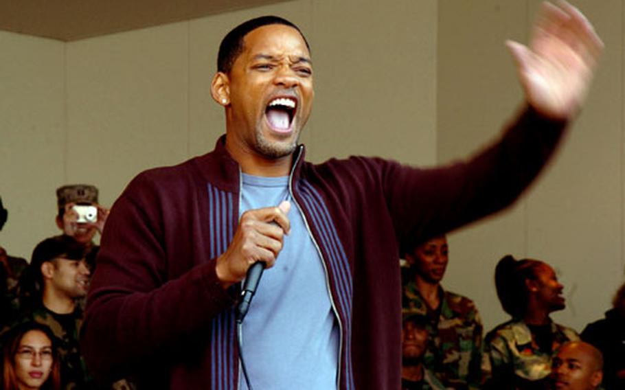 Actor Will Smith thrilled troops and family members Tuesday during a visit to Yokota Air Base, Japan. The Hollywood star is in Tokyo to plug the upcoming release of his new apocalyptic thriller, “I Am Legend,” which opens Dec. 21 in Pacific military theaters.
