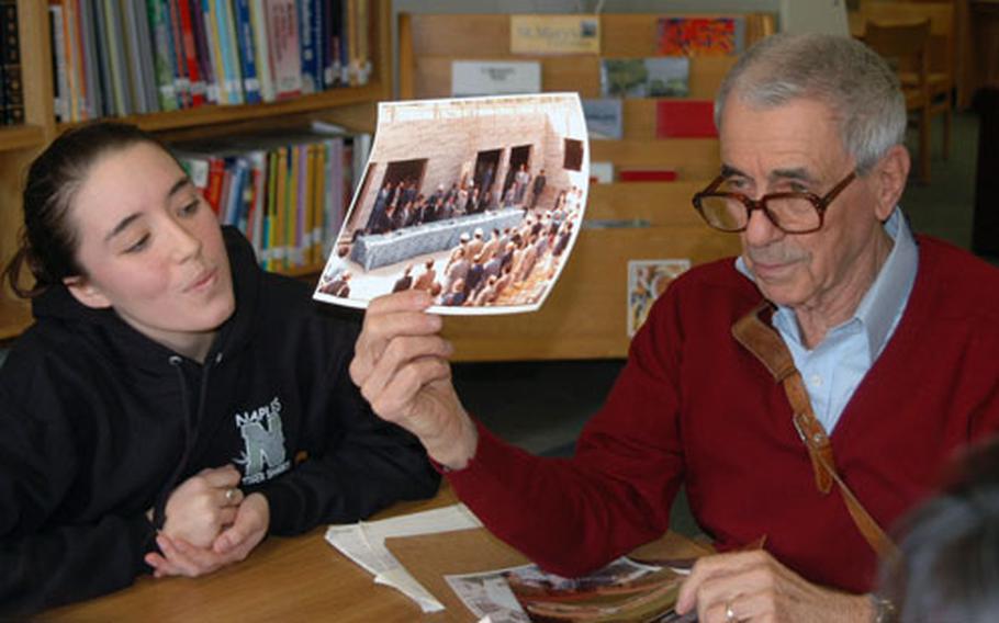 Indebted to the U.S. military for rescuing him as a prisoner of war under the Germans -- and because he wanted to become an American citizen -- Tullio Biagini joined the U.S. Air Force from 1954. In 1977 he retired and worked for the U.S. State Department on projects in Italy building schools in areas hit by devastating earthquakes. Friday he showed pictures and told stories of his career to students at Naples High School.