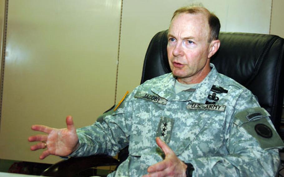 Lt. General Charles H. Jacoby, I Corps commander, talks about the importance of the Yama Sakura exercise on Saturday. Yama Sakura provides a tremendous benefit to both I Corps and the Japan Ground Self-Defense Force's Northeastern Army, he said.