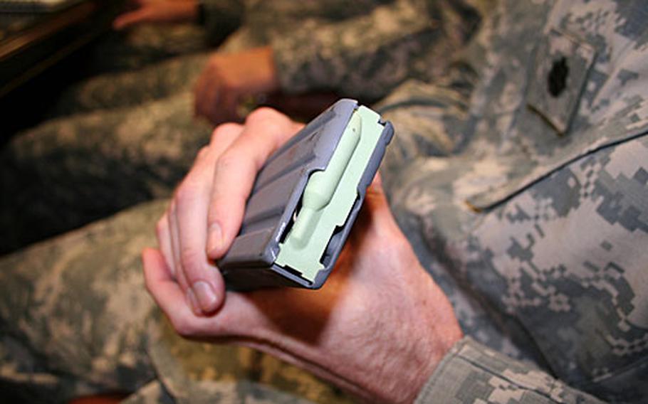 Magazines for the M-4 carbine and M-16 rifle are notorious for jamming. The culprit is the internal mechanism, including the spring and the green plastic plastic “follower” that feeds cartridges into the weapon.