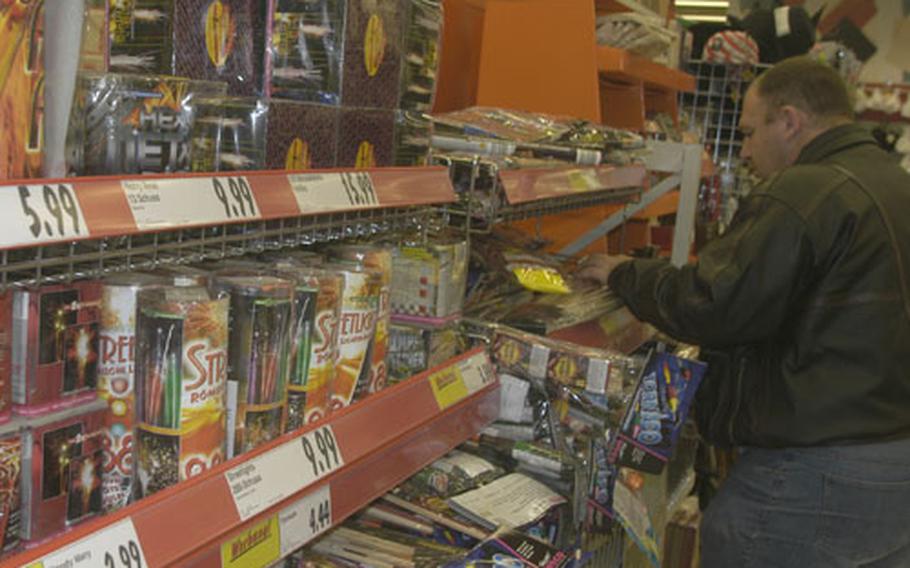 Fireworks, with names like Bloody Mary and Hell Fire, pack the shelves of a German store in Stuttgart, Germany. Fireworks are as much a part of a German New Year’s celebration as a midnight kiss.