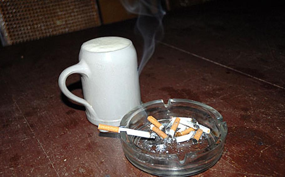 Bavaria, Germany, banned smoking in clubs, bars and restaurants at midnight on Dec. 31, but troops say they&#39;ll cope. Separate smoking rooms aren&#39;t permitted.