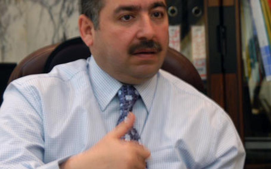 Maj. Gen. Dhaya Hussein Al-Kanany, general director of the Iraqi Police’s Criminal Investigation Department, discusses the arrests last week of five men suspected of carrying out bombings of a Shiite mosque in Samarra in 2006 and 2007.