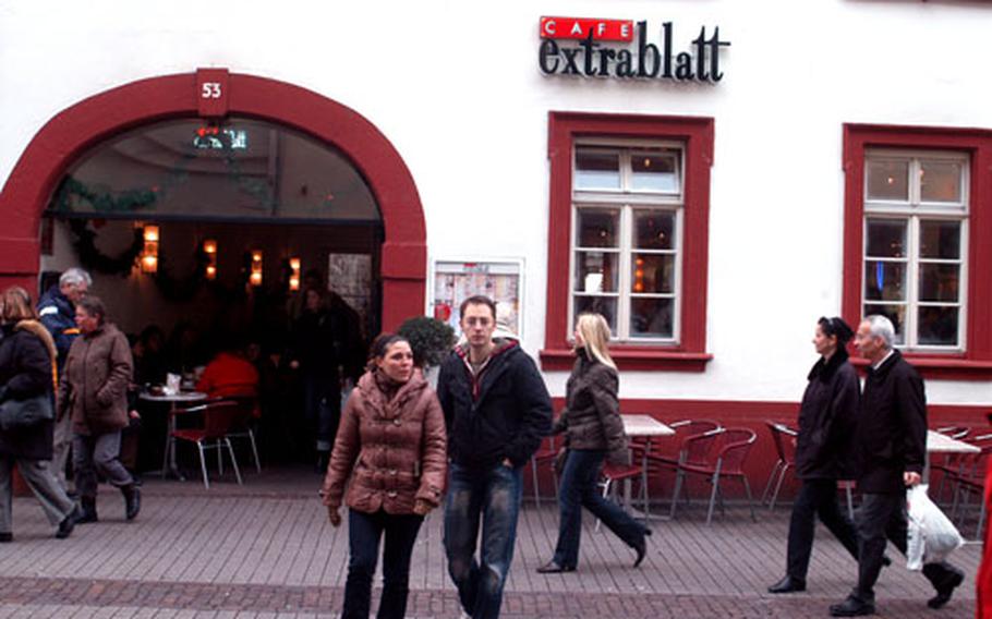 Located about midway on Heidelberg's Hauptstrasse, Cafe Extrablatt is always busy but you can always get a table.