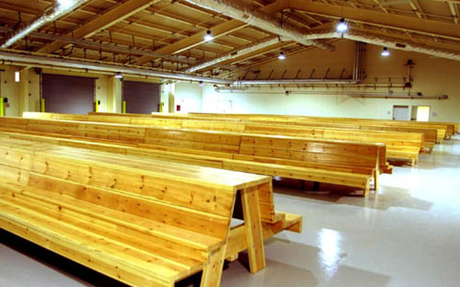 About 300 paratroops will be able to rest on these specially designed wooden benches in the Personnel Alert Holding Area unveiled Monday at Aviano Air Base, Italy.