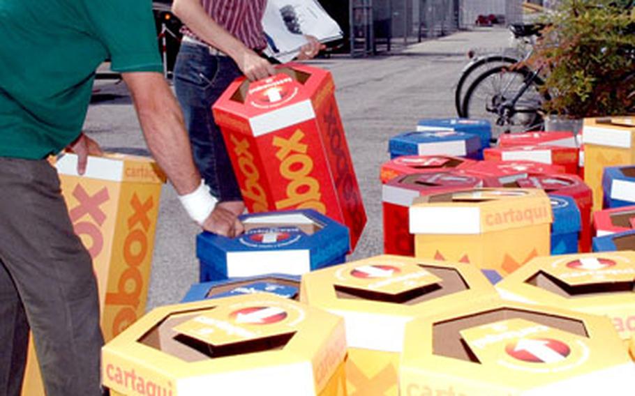 The Ecoboxes, a set of three sorting containers, were first placed as a pilot project in the Installation Materiel Maintenance Activity office at U.S. Army Garrison Vicenza last June. The goal was and is to increase the percentage of recycling material.