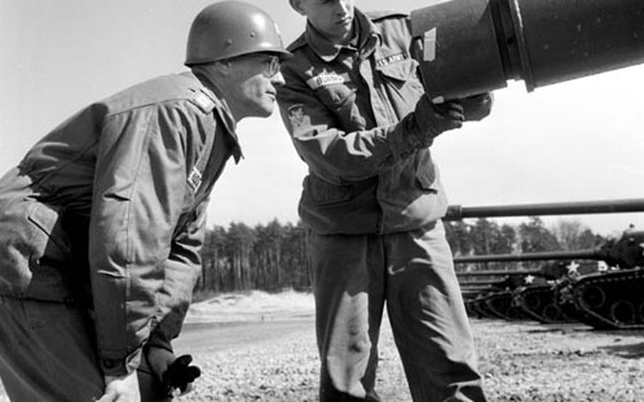 Capt. Thomas J. LeVasseur of the 2nd Heavy Tank Battalion checks out the equipment during the 1960 exercise at Bergen-Hohne.