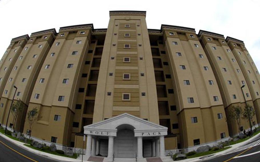 Kunsan airmen are scheduled to move into this new 384-person dorm on July 26th. The dorm is the second of four new dorms planned to replace Kunsan's aging dorms, which have had ongoing problems with plumbing and air conditioning.