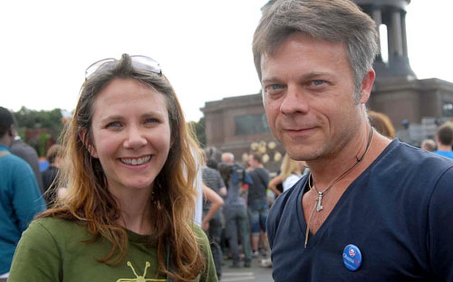 Americans Ann Barocto and Greg Smith came a long way to hear Sen. Barack Obama speak in Berlin. Barocto came from Spangdahlem, Germany, and Smith from Copenhagen, Denmark. The Democratic presidential candidate spoke at Berlin’s Victory Column on Thursday.