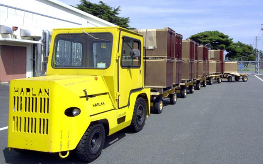 Office desks that went unclaimed and unsold at the Sagami DRMO are destined for disposal.