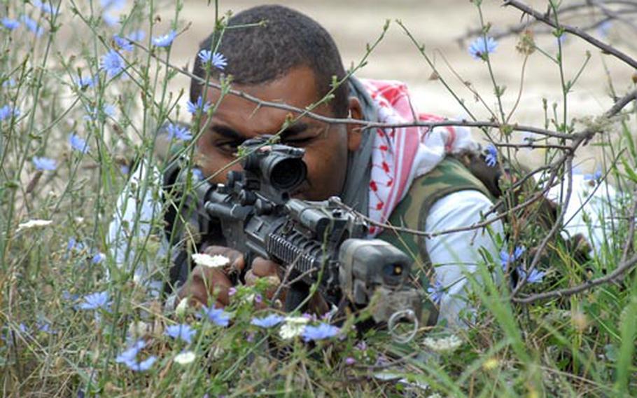 Spc. Brett Gardner, 25, of Las Vegas, with Company B, 1st Battalion, 4th Infantry Regiment, prepares to ambush a group of Romanian soldiers during an exercise at Babadag Training Area in Romania on Thursday.