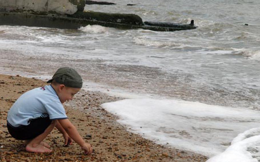 Riley Bashford, 2, enjoys a day at the beach recently in Felixstowe, a quaint little beach town on the Suffolk coast.
