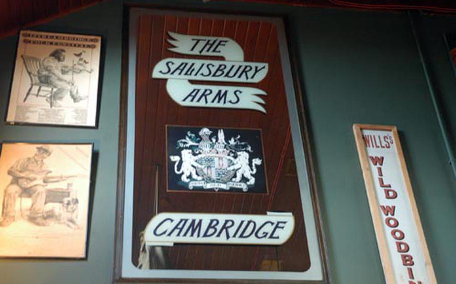 The Salisbury Arms in Cambridge features an eclectic array of local memorabilia, but most customers frequent this pub for its wide selection of cask ales.