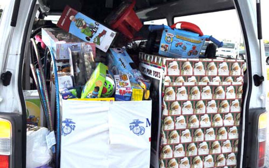 The Toys for Tots van is stuffed with donations.