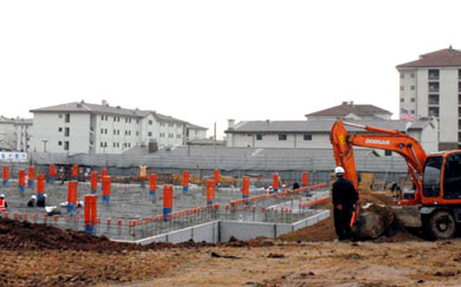 At Camp Humphreys in South Korea in late November, workers build an education center that will be four times the size of the post’s existing center. It’s set to open next July, officials said.