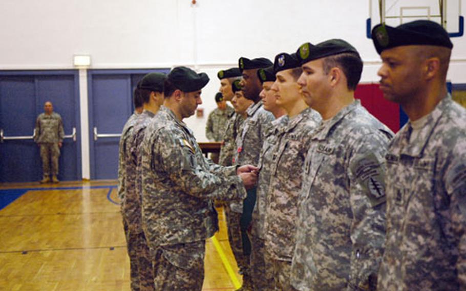 Following their recent deployment to Afghanistan, 10 soldiers from Company A, 1st Battalion, 10th Special Forces Group received Bronze Star Medals with V device for valor. During the Friday ceremony, four received Bronze Stars and six others received the Army Commendation Medal with V decive. Staff Sgt. Andre Cilliers also received the award, but was unable to attend the ceremony. He is currently recovering at Walter Reed Army Medical Center from combat injuries he sustained last summer.