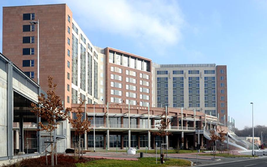 The entrance to the 350-room lodging facility section of the Kaiserslautern Military Community Center. Air Force officials are currently doing final inspections on the hotel, which will be one of the first KMCC facilities to open.