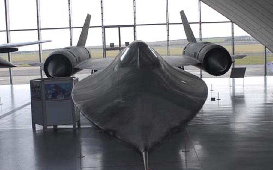 An SR-71 Blackbird is one of the many aircraft in the American Air Museum’s collection at the Imperial War Museum Duxford. The SR-71 on display in Duxford is aircraft No. 962, which set a record for sustained horizontal flight by flying at 85,069 feet.