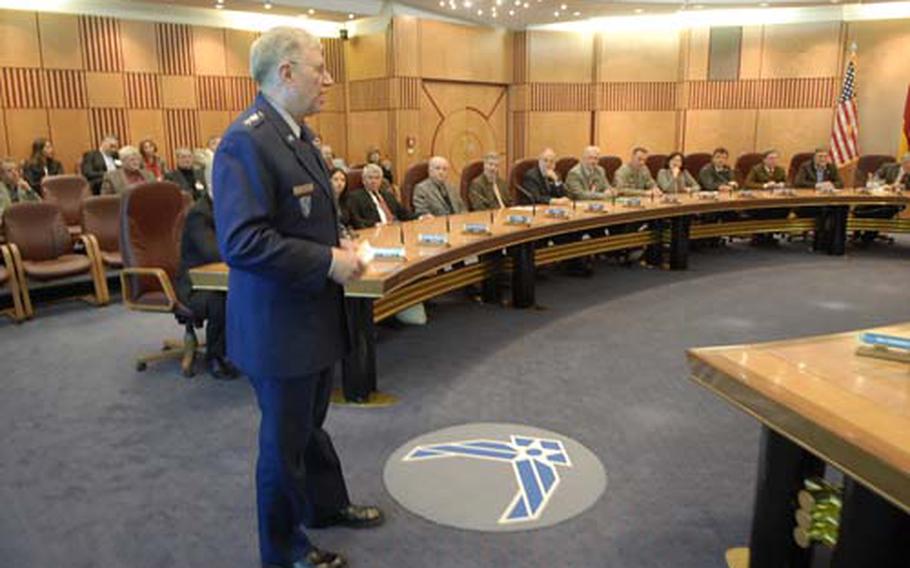 Gen. Roger Brady, U.S. Air Forces in Europe commander, hosted German politicians from western Rheinland-Pfalz and Saarland on Wednesday to discuss USAFE’s mission and aircraft training requirements and to answer questions and hear concerns from his guests. Many local officials wanted to talk about aircraft noise and what the Air Force is doing to mitigate it. They said they appreciated the opportunity for open dialogue but would like noise to be reduced further.