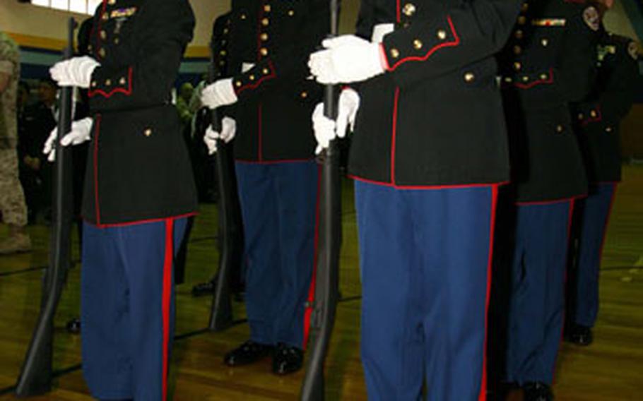 Matthew C. Perry High School’s Junior Reserve Officer Training Corps executes a close-order drill Tuesday during the 2009 Far East competition, held in Iwakuni from Monday through Wednesday. M.C. Perry took top honors.