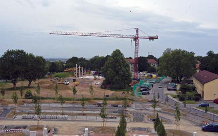 A crane hovers over the future area of the Wiesbaden Entertainment Center, a $8.8 million facility, which is scheduled to be complete early next year. “This provides one facility that will be the focal point for soldier and family entertainment,” said Roger Gerber, Wiesbaden’s Transformation Stationing Management Office chief. “It’s long overdue as really an upgrade to our existing facilities.”