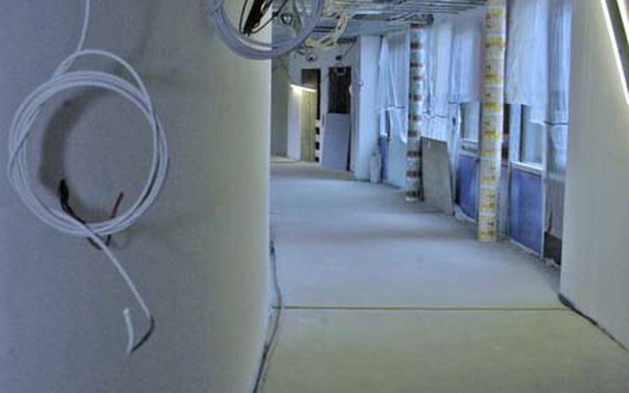 A hallway under construction at the Wiesbaden Army Lodge. There are currently approximately 13,200 servicemembers, civilian employees and family members in the Wiesbaden footprint. With that number expected to rise over 17,000 in the next couple of years, multiple construction projects are already under way.