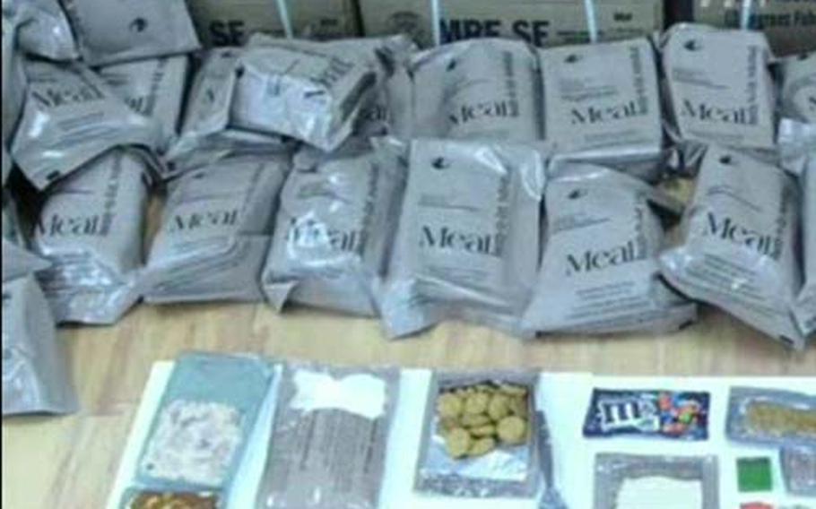 A video from a Korean news report showing boxes of MREs.