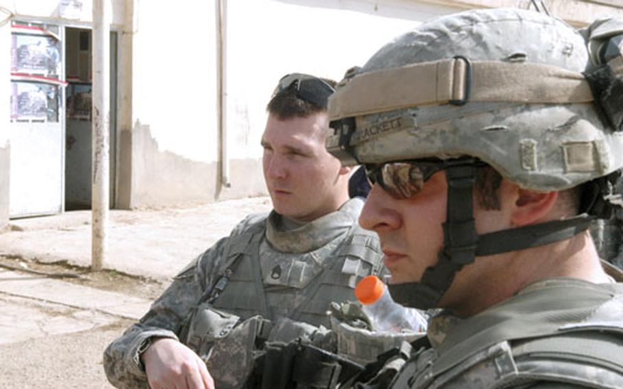 Sgt. Bradley Brackett, right, and Staff Sgt. David Earls on patrol in Kirkuk. Brackett, Earls and the other men of Crazy Horse Troop, 4th Squadron, 9th U.S. Cavalry Regiment who deployed together last time to Iraq say an unbreakable bond forms between guys in their situation. “You may not like the person, but you’ll work with this person and give your life for this man, every time,” Brackett said.