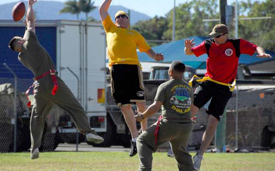 Servicemembers from Australia and the United States played football during the July 4th celebrations at Rockhampton during Exercise Talisman Saber 2009.