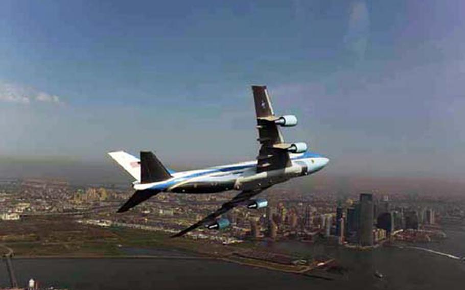 Air Force One banks over Manhatten April 27.
