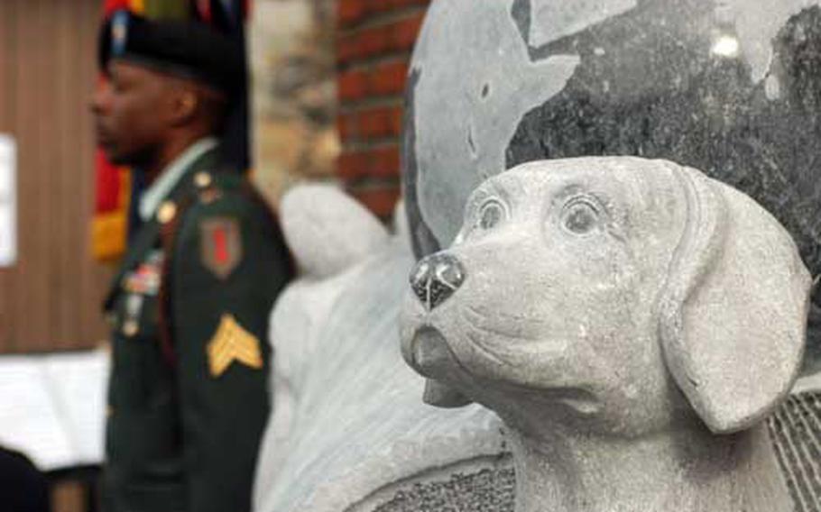 A monument honoring the contributions and sacrifices of animals in World War II was unveiled Friday in Thimister-Clermont, Belgium.