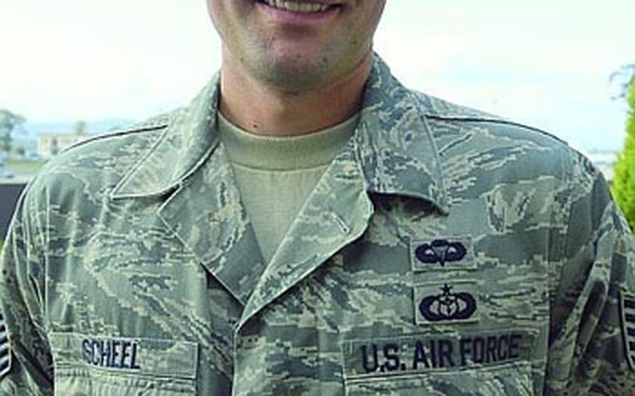 Tech. Sgt. Robert H. Scheel wears the Air Force Combat Action Medal. Scheel is one of nearly 5,000 airmen to get the medal since the Air Force began awarding it in 2007.