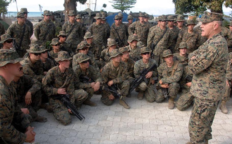 Lt. Gen. Dennis J. Hejlik, commanding general of the II Marine Expeditionary Force, visited Marines in Carrefour last week and spoke to them about their next mission: Afghanistan.