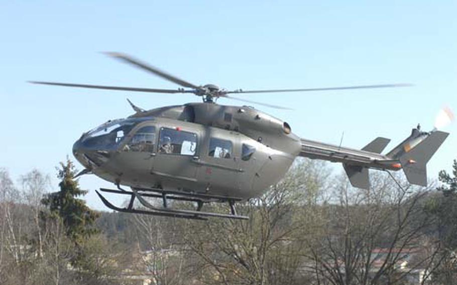 A UH-72 Lakota helicopter arrives at Hohenfels, Germany, on Wednesday.