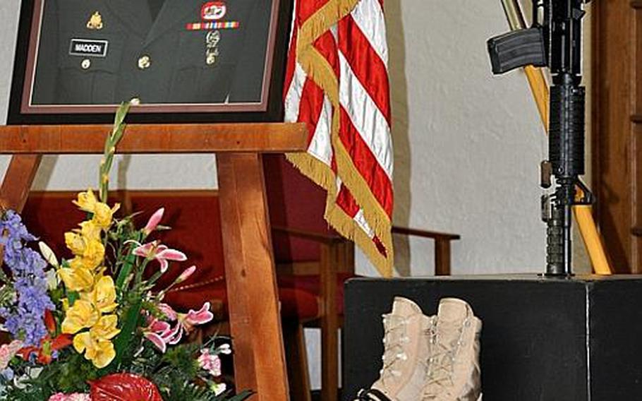 Pfc. Russell E. Madden, 29, was killed in Afghanistan last week by a rocket attack on his convoy. A memorial service was held Wednesday in Schweinfurt, Germany, for the soldier.