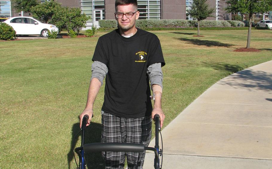 Pvt. Eric Griego, who had his lung removed after he was shot in the chest while serving in Afghanistan, is now able to walk with the help of a walker. None of Griego&#39;s doctors has been able to say what physical limitations he might face later in life, except to say he will likely feel winded because he has a lot less lung tissue.