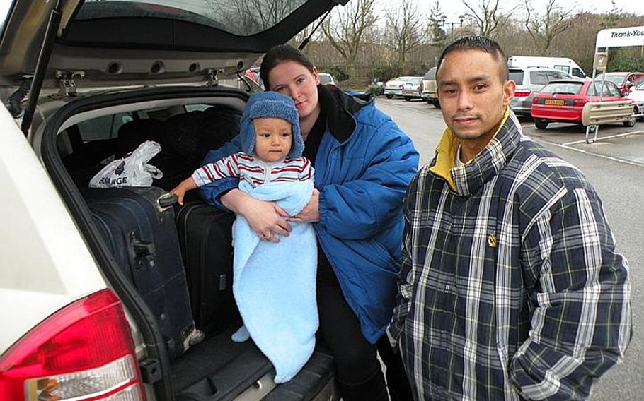 Tech Sgt. Dennis Escobar and his wife, Beatrice, are hoping they and their son, Noah, can get back to their family in the States in time for Christmas. The Escobars have been trying to fly out of Heathrow Airport since Sunday.