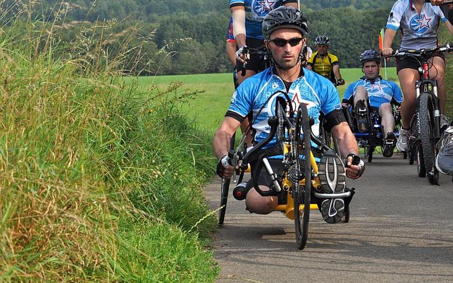 George Arabuli, a senior lieutenant in the Georgian army, was one of nine foreign nationals from NATO countries to ride in the Wounded Warrior Project's Soldier ride at Bostalsee, Germany. Arabuli was injured in Afghanistan on July 10th when he was struck by a bomb blast.