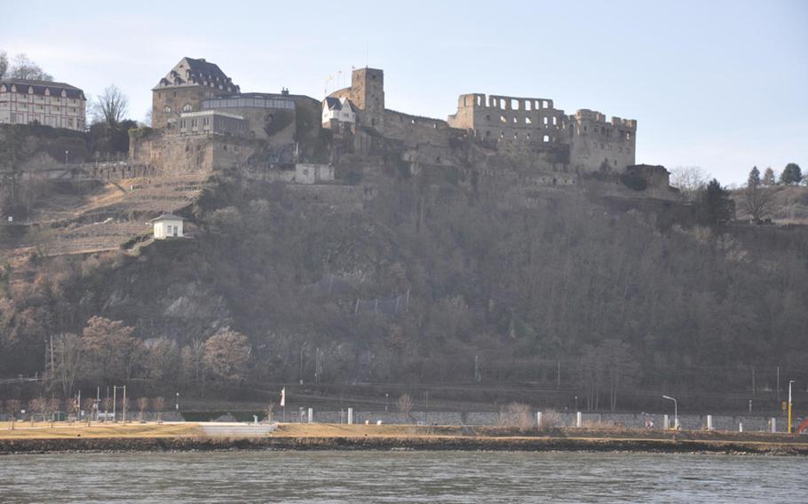 Castle Rheinfels looms over the Rhine River on the St. Goar side of the river. This area of Germany's Rhine River Valley is not only famous for its vineyards and stunning views, but its centuries-old legend of Lorelei, a woman so beautiful that she caused sailors to wreck their boats as they sailed the perilous waters of the Rhine. The "Lorelei" statue sits near here in honor of her legend.