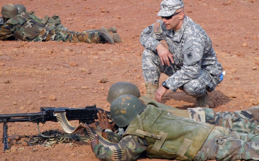 1st Lt. Salvatore Buzzurro, U.S. Army Africa military mentor, worked with members of the Republic of Sierra Leone Armed Forces last August on basic soldiering skills in preparation for the African Union Mission in Somalia.