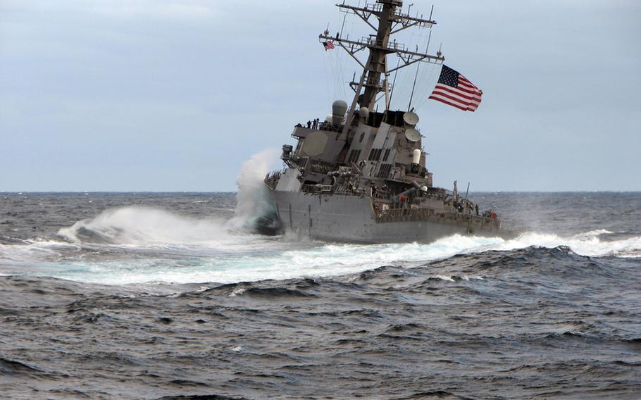 Waves crash over the bow of the guided-missile destroyer USS Carney. The Carney is one of four ships that the U.S. Navy plans to base in Rota, Spain, to support President Barack Obama?s phased, adaptive approach for missile defense in Europe.