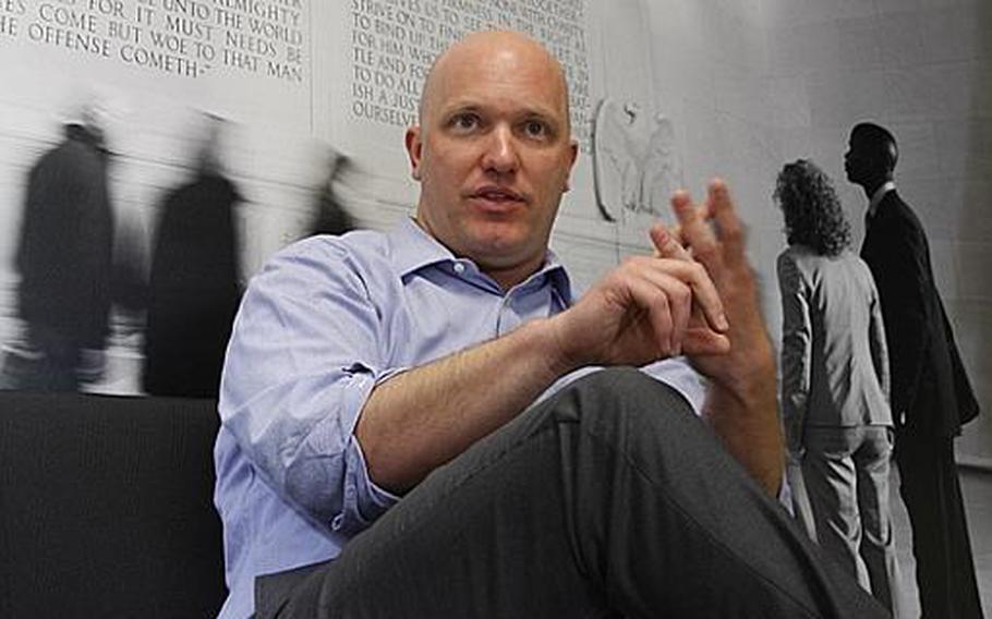 Paul Rieckhoff, executive director of Iraq and Afghanistan Veterans of America, relaxes in the New York office for the group. The 37-year-old helped found the group at the height of the Iraq war, concerned that voices of veterans were being ignored in national debates.