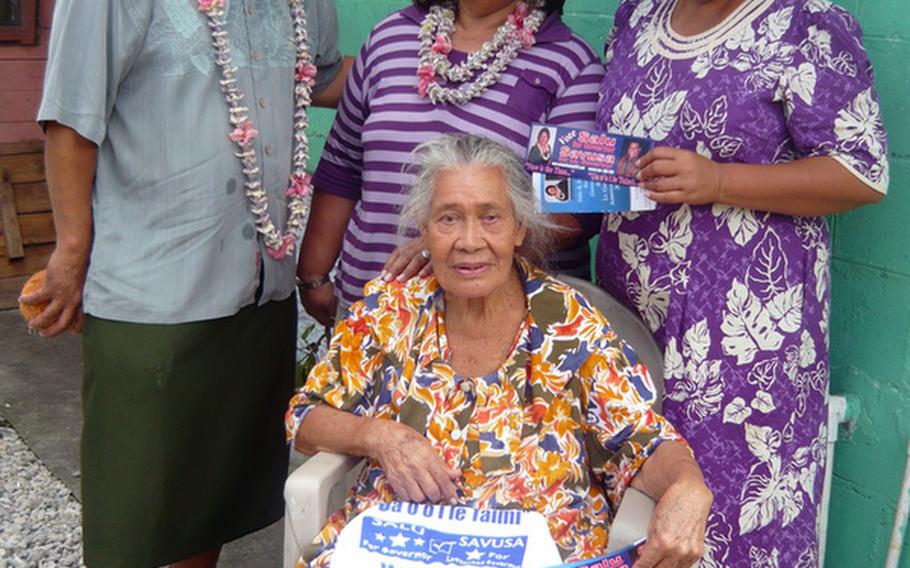 Iuniasolua Savusa, who served as the top enlisted soldier for U.S. Army Europe, the U.S. and NATO commands in Afghanistan and the U.S. Pacific Command during his 37-year Army career, is running for office in his native American Samoa. Savusa is running for lieutenant governor. He&#39;s running with the only female candidate, Salu Hunkin-Finau, second from left.