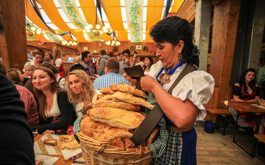 Before the official drinking starts at noon, partygoers fill up on carbs.