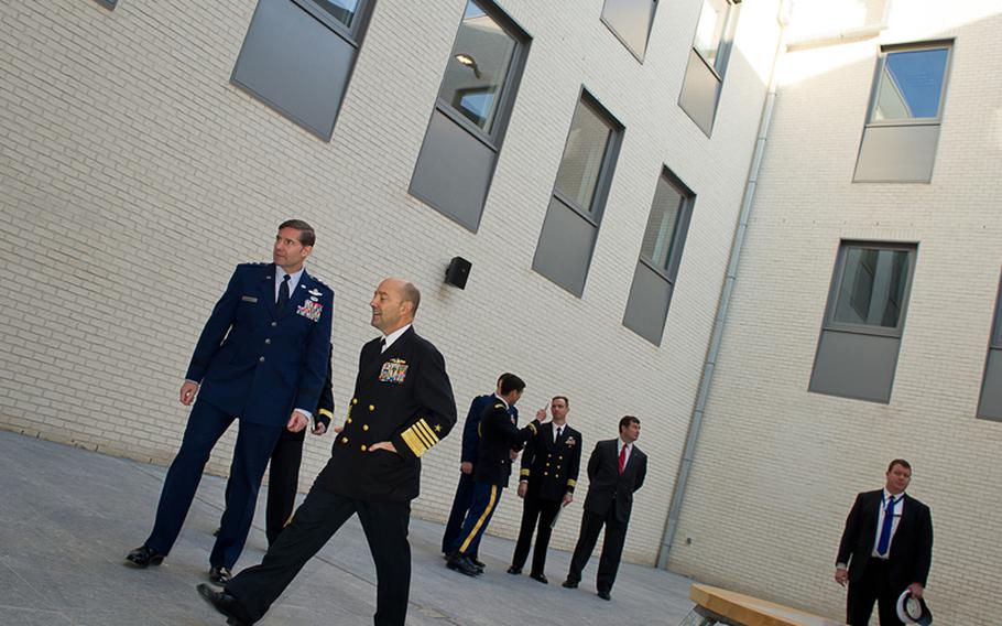 Supreme Allied Commander Europe Adm. James Stavridis and Commander NATO Special Operations Headquarters LT Gen. Frank Kisner during a tour at the new NATO Special Operations Headquarters building in Mons, Belgium, Dec. 12, 2012.